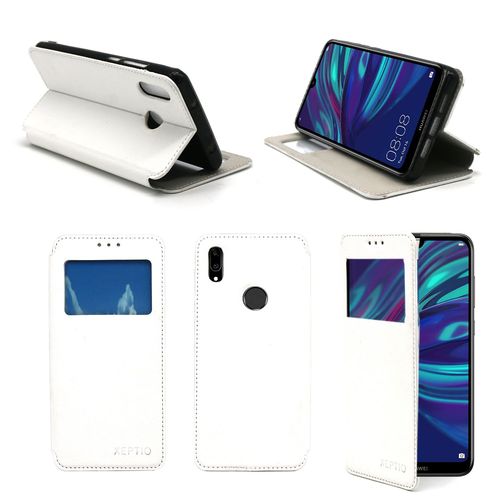 Etui Luxe Huawei Y7 2019 4g Blanc Ultra Slim Cuir Pu Avec Stand - Housse Coque De Protection Huawei Y7 2019 Smartphone 2019 - Accessoires Pochette Cover Xeptio Case