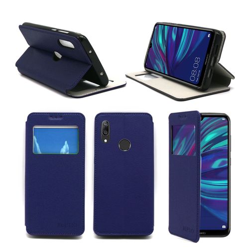 Etui Luxe Huawei Y7 2019 4g Bleu Ultra Slim Cuir Pu Avec Stand - Housse Coque De Protection Huawei Y7 2019 Smartphone 2019 - Accessoires Pochette Cover Xeptio Case