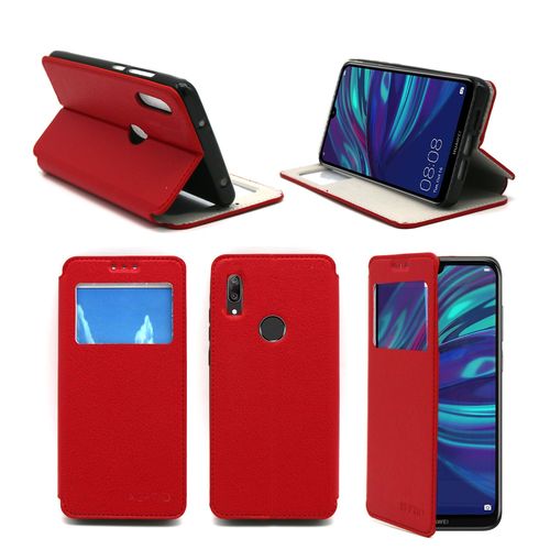 Etui Luxe Huawei Y7 2019 4g Rouge Ultra Slim Cuir Pu Avec Stand - Housse Coque De Protection Huawei Y7 2019 Smartphone 2019 - Accessoires Pochette Cover Xeptio Case