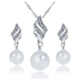 Parure Pendentif & Boucles D'oreille Perles Synthetiques Ornés De Swarowski