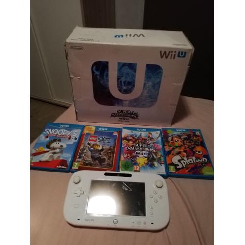 Console Wii U 8 Go Blanche + 4 Jeux (Snoopy's - Lego City - Super Smash Bros - Splatoon)