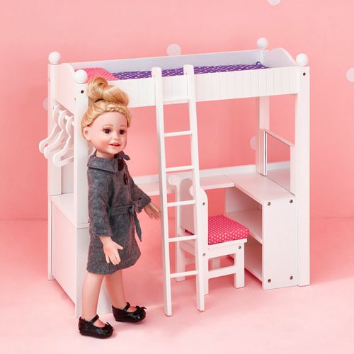 Lit Superposé Mezzanine Avec Bureau Et Rangement Pour Poupée Poupon Jeux Olivias Little World Td-0204a