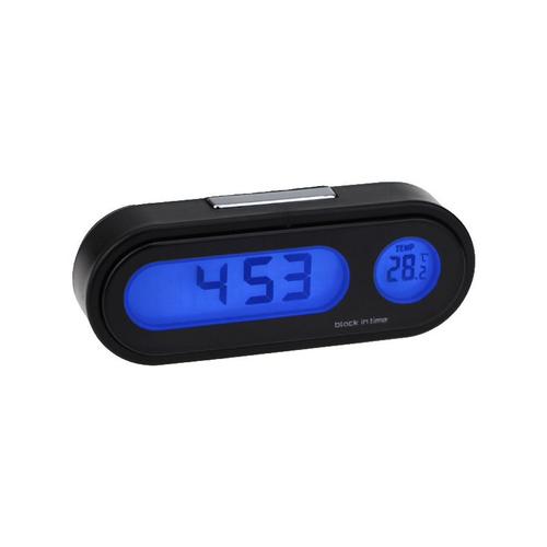 Horloge thermomètre voltmètre automobile, 2-en-1 mini montre électronique intérieur automobile horloge digitale LED thermomètre voltmètre 7,5 × deux virgule cinq × 1,5cm noir lumière bleue MNS