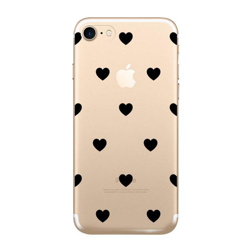 Novago Compatible Avec Iphone 7, Iphone 8 Coque Gel Souple Incassable Résistant Antichoc Avec Impression Durable (Petits Coeurs Noirs)