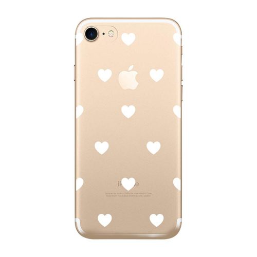 Novago Compatible Avec Iphone 7, Iphone 8 Coque Gel Souple Incassable Résistant Antichoc Avec Impression Durable (Petits Coeurs Blancs)