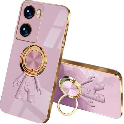 Coque Pour Oppo A57s 4g/Oppo A57 4g, Ne S'estompe Jamais Silicone Coloré Case Protégez Caméra, Étui Antichoc Pour Femme, Housse Élégant Astronaute Série Avec Support Mauve