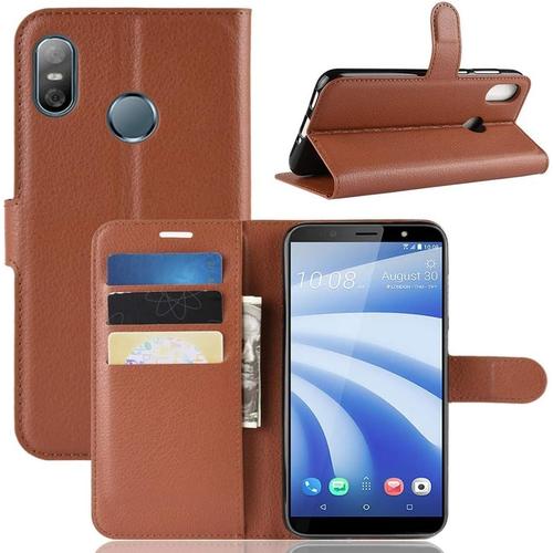 Étui Pour Téléphone Etui À Rabat Horizontal En Cuir À Texture Litchi De For Htc U12 Life Avec Porte Monnaie Et Porte Cartes Couverture Arrière Pour Smartphone Couleur Brown