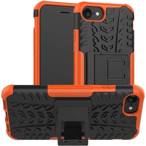 Coque Pour Iphone Se 2020, Iphone 8 Et Iphone 7 Case, Rugged Armor Double Couche Cover Antichoc Case Avec Béquille Kickstand Étui Housse Pour 4,7"" Iphone 7/8/Se 2020 Orange