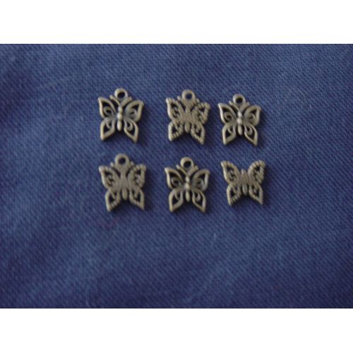 6 Breloques Très Petits Papillons En Métal Bronze
