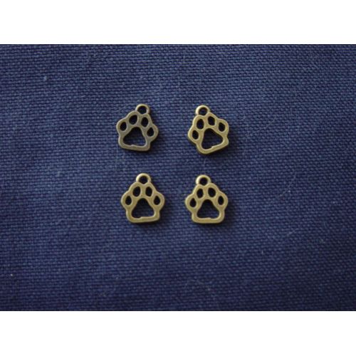 4 Breloques Empreinte Patte Chat/Chien En Métal Bronze
