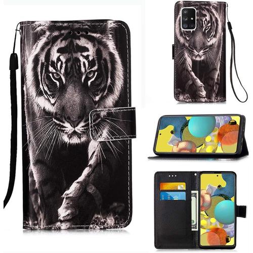 Coque Pour Samsung Galaxy A51 5g Avec Verre Trempé Etui Samsung A51 5g Cuir Pu Portefeuille Flip Magnétique Antichoc Housse En Clapet De Protection Etui Samsung A51 5g Lion