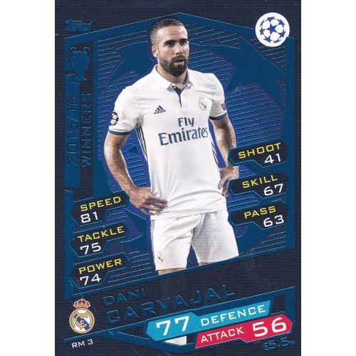 Carte Topps Match Attax - Dani Carnaval - Rm 3 - Vainqueur - Real Madrid - Champions League 2016/2017 -