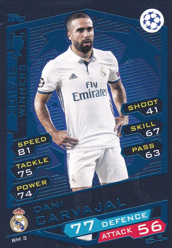 Carte Topps Match Attax - Dani Carnaval - Rm 3 - Vainqueur - Real Madrid - Champions League 2016/2017 -
