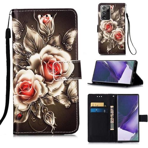 Coque Pour Samsung Galaxy Note 20 Ultra Avec Verre Trempé Etui Samsung Note 20 Ultra Cuir Pu Portefeuille Flip Magnétique Antichoc Housse En Clapet De Protection Etui Fleur