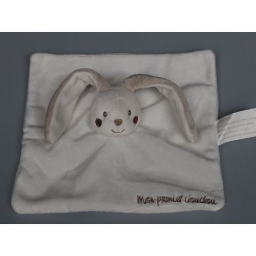 Doudou Lapin Plat Blanc Beige Kimbaloo