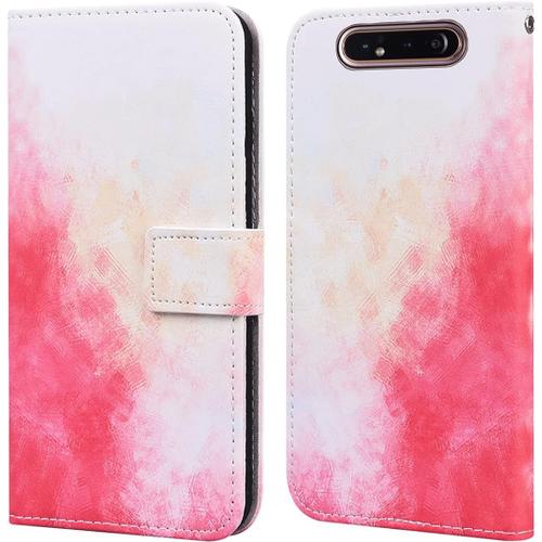 Coque Samsung Galaxy A80/A90 Housse Protection Portefeuille Conception De Dégradé Aquarelle Fonction Stand Emplacements De Cartes Et Avec Fermeture Magnétique Spring Cherry