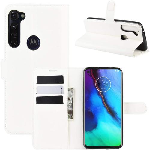 Étui Pour Motorola Moto G Stylus 6 4 Pouces Pu Cuir Housse Flip Coque Litchi Motif Avec Built Stand Et Magnétique Fermeture Carte Slot Portefeuille Shell De Protection Blanc