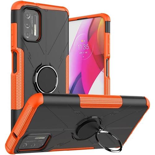 Coque Double Couche Résistante Aux Chocs Pour Motorola Moto G Stylus 2021 Béquille Rotative À 360° En Tpu+Coque De Protection En Polycarbonate Pour Moto G Stylus 2021 Orange