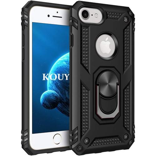 Coque Iphone 6s Plus/Iphone 6 Plus,Double Couche Renforcée Défense Bumper Tpu Silicone Antichoc Armure Housse Etui Avec Anneau Support Pour Iphone 6s 6 Plus 5,5 Pouces Noir