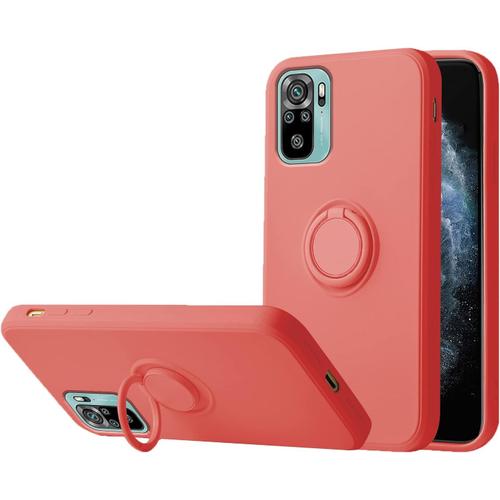 Compatible Avec Coque Xiaomi Redmi Note 10 Silicone Antichoc Etui De Protection Bords Droits Coque Redmi Note 10 Avec Anneau Ultra Mince Housse Redmi Note 10, Rouge Camélia