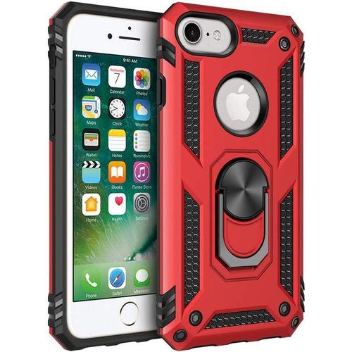 Coque Pour Apple Ipod Touch 5 6 7, Anneau Aimanté À 360° Fonctionne Avec Support De Voiture Magnétique Armure Robuste Coque Rigide Pc Et Silicone Tpu Bumper Anti Choc, Rouge