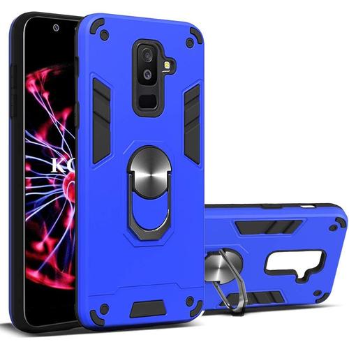 Coque Samsung Galaxy A6 Plus 2018 / A9 Star Lite, Double Couche Renforcée Défense Bumper Tpu Silicone Antichoc Armure Housse Etui Détachable 2 En 1 Avec Anneau Support Bleu