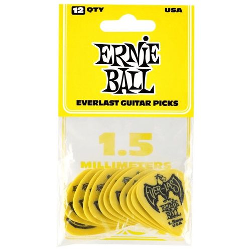 Ernie Ball 9195 - Sachet De 12 Médiators Everlast Jaune - 1.50mm