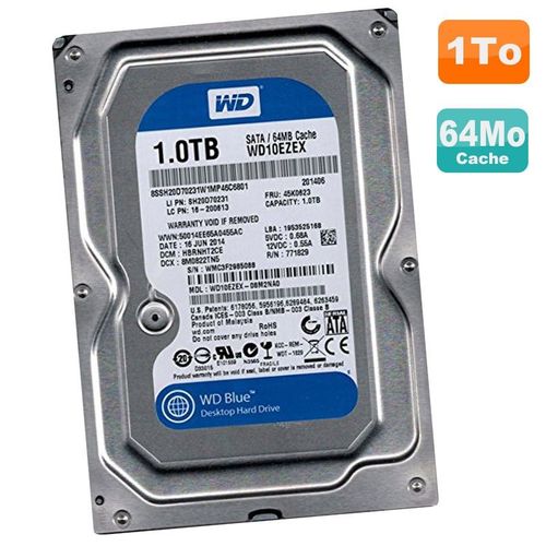 Disque Dur 1To Western Digital Blue SATA III 3.5" WD10EZEX-08M2NA0 7200RPM 64Mo