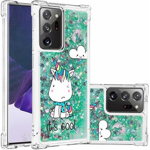 Compatible Avec Coque Samsung Galaxy Note 20 Ultra 4g/5g Glitter Sables Mouvant Étui Transparente Souple Silicone Tpu Quatre Coins Anti-Chute Housse Protection-Petit Monstre