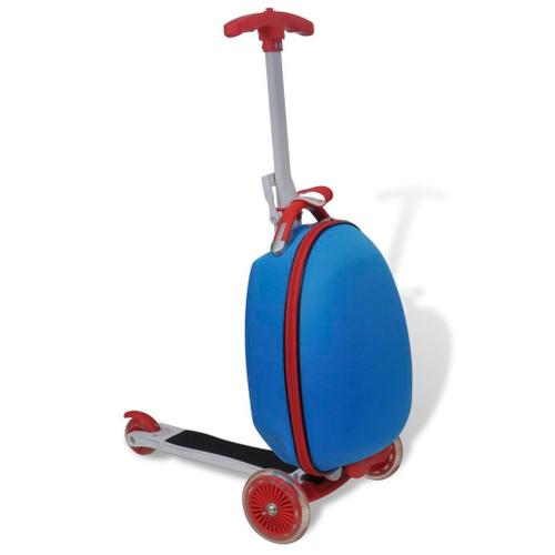 Valise chariot bleue avec trottinette pour enfant