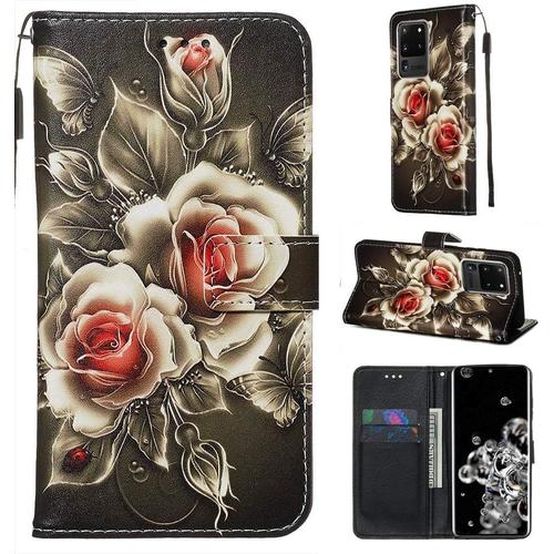 Coque Pour Samsung Galaxy S20 Ultra Avec Verre Trempé Etui Samsung S20 Ultra Cuir Pu Portefeuille Flip Magnétique Housse En Clapet De Protection Etui Samsung S20 Ultra Fleur