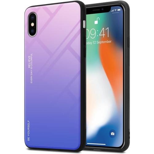 Coque Compatible Avec Apple Iphone X Xs En Rose Bleu Coque De Téléphone Portable Bicolore En Silicone Tpu Et Verre Trempé Coque En Silicone Ultra Slim Back Cover Case Bumper