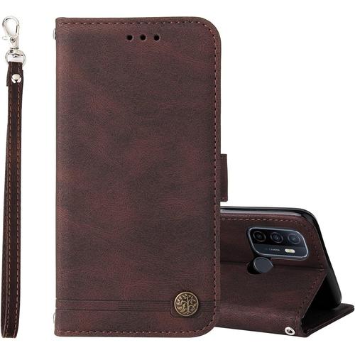 Coque Oppo A53 /A53s, Etui Portefeuille Oppo A33 /A32 2020, Tpu Anti-Choc Housse Protection Cuir Synthétique Case Fonction Support Pour Oppo A53/Oppo A53s/A33/A32 2020, Brun