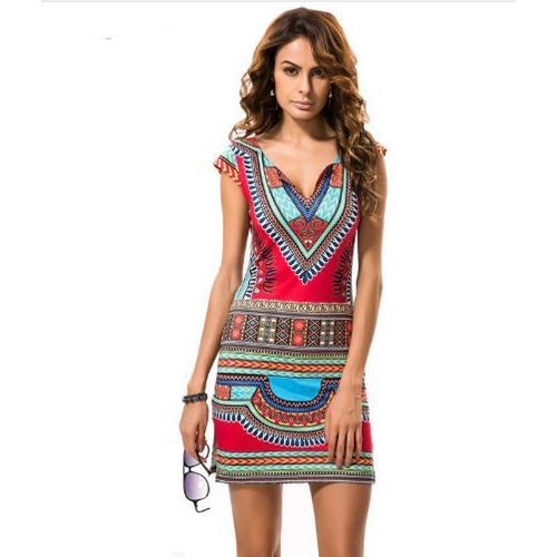 Robe Courte Été Sexy Col V Inspiration Boho Afrique Fausse Ceinture Egypte Cleopatre Deguisement Femme Soie Satin