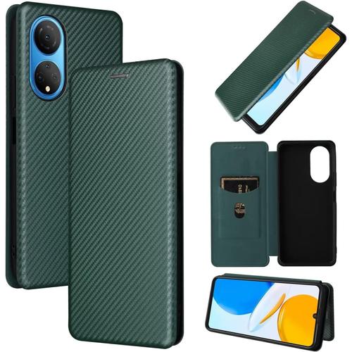 Coque Pour Honor X7,Premium En Cuir Fibre De Carbone Flip Case Avec Fentes Pour Cartes/Fermeture Magnétique/Fonction Support,Protection Etui Housse,Anti-Choc Phone Case-Vert