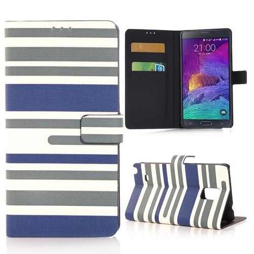 Etui Folio A Rabat Samsung Galaxy Note 4 La Ligne Bleu & Turquoise Eco-Cuir (Pu)