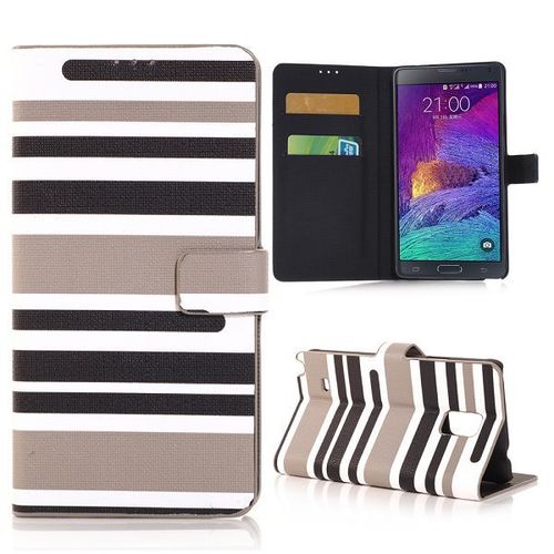 Etui Folio A Rabat Samsung Galaxy Note 4 La Ligne Noir & Blanc Eco-Cuir (Pu)