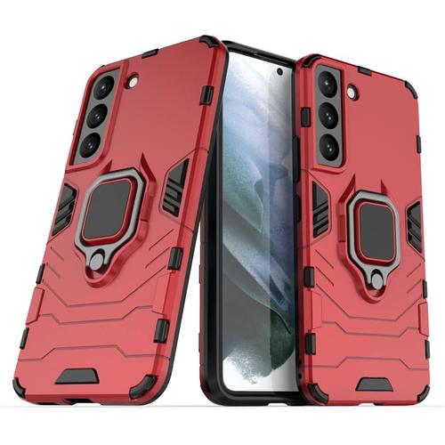 Compatible With Samsung Galaxy A03s Coque Silicone Tpu+Hard Pc Bumper Metal Ring Supporter Holder Magnétique Car Mount Chateau Housse Étui Cover Pour Galaxy A03s Case Red Kk.