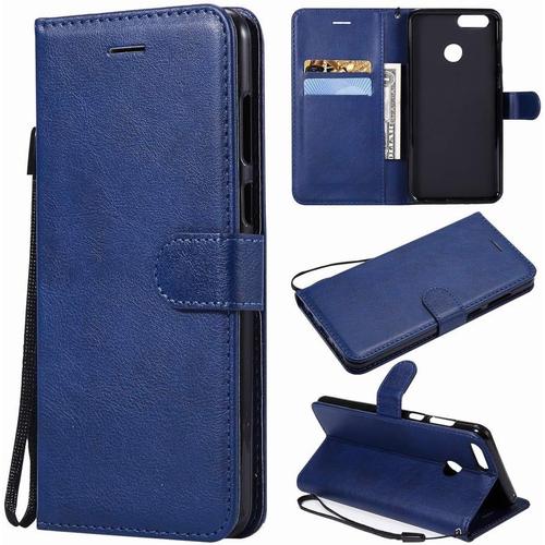 Huawei Honor 7x Etui Housse Pu Cuir Pochette Portefeuille Aimant Protecteur Flip Cover Doux Tpu Silicone Coque Pour Huawei Honor 7x Avec Slot Pour Carte, Série Affaires Bleu