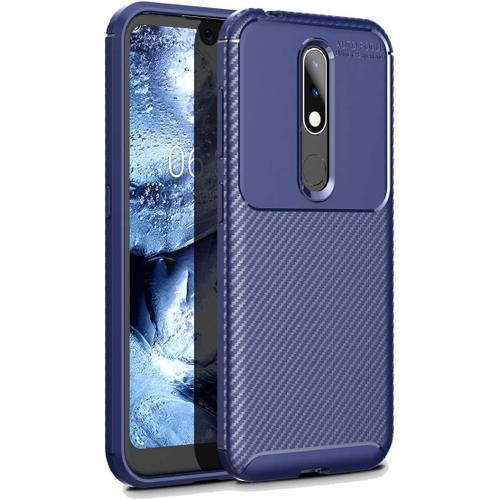 Coque Pour Nokia 4.2 Fibre De Carbone Silicone Slim Ultra Fine Anti Choc Avec Verre Trempe Tpu Housse Coque Compatible Avec Nokia 4.2 Antichoc Carbon Mate Mat Case Cover Bleu