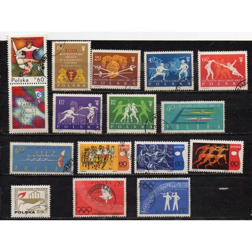 Pologne- Lot De 21 Timbres Oblitérés- Sports