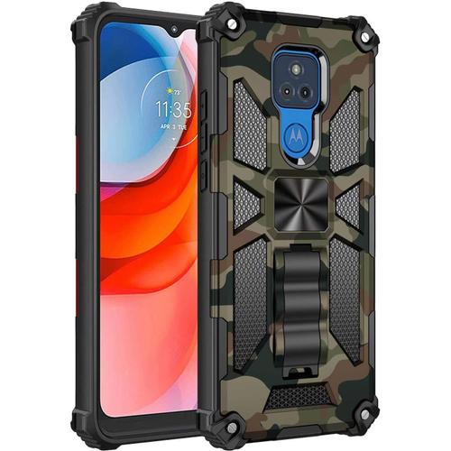 Compatible Avec Coque Motorola Moto G Play 2021 Protecteur D'écran 360 ° Armure De Combat Camouflage Avec De Magnétique Voiture Stand Dur Silicone Anti-Choc Coque-Armée Verte