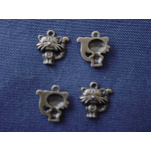 4 Breloques Chat Rigolo En Métal Bronze