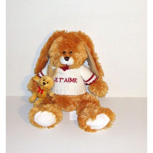 Lapin Je T'aime Peluche Doudou Lapin 37 Cm Tricot Laine