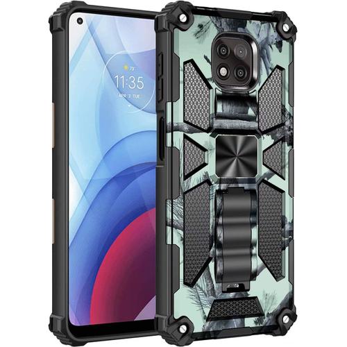 Compatible Avec Coque Motorola Moto G Power 2021 Protecteur D'écran 360 ° Armure De Combat Camouflage Avec De Magnétique Voiture Stand Dur Silicone Anti-Choc Coque-Vert Clair