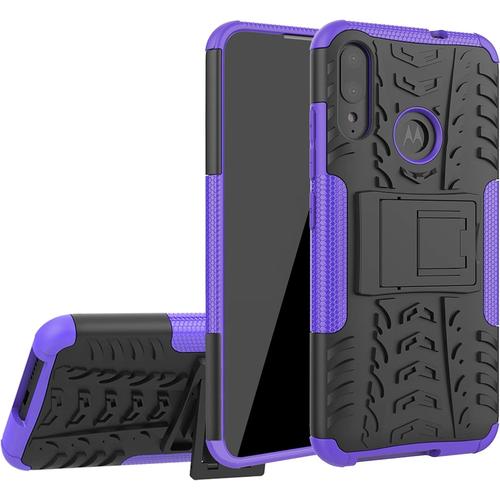 Coque Avec Moto E6 Plus/Moto E6s, Etui Housse Coque Shockproof Robuste Impact Armure Hybride Béquille Cover Pour Motorola Moto E6 Plus/Moto E6s 4 En 1 Cadeau Emballé - Violet