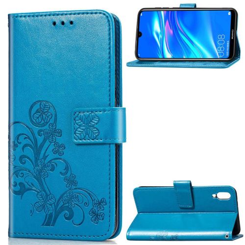 Huawei Y7 2019 Coque, Saturcase Lucky Clover Pu Cuir Magnétique Flip Portefeuille Support Porte-Carte Protecteur Coque Housse Étui Avec Dragonne Pour Huawei Y7 2019 / Y7 Prime 2019 / Y7 Pro 2019 (Bleu)