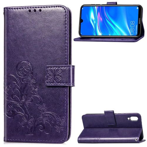 Huawei Y7 2019 Coque, Saturcase Lucky Clover Pu Cuir Magnétique Flip Portefeuille Support Porte-Carte Protecteur Coque Housse Étui Avec Dragonne Pour Huawei Y7 2019 / Y7 Prime 2019 / Y7 Pro 2019 (Violet)