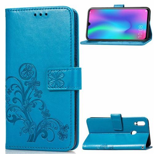 Huawei P Smart (2019) Coque, Saturcase Lucky Clover Pu Cuir Magnétique Flip Portefeuille Support Porte-Carte Protecteur Coque Housse Étui Avec Dragonne Pour Huawei P Smart (2019) / Honor 10 Lite (Bleu)