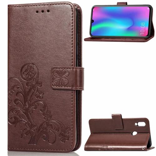 Huawei P Smart (2019) Coque, Saturcase Lucky Clover Pu Cuir Magnétique Flip Portefeuille Support Porte-Carte Protecteur Coque Housse Étui Avec Dragonne Pour Huawei P Smart (2019) / Honor 10 Lite (Marron)